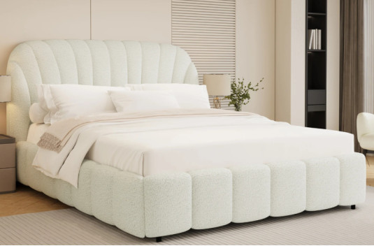 Aurora Curved White Boucle Ottoman Storage Bed