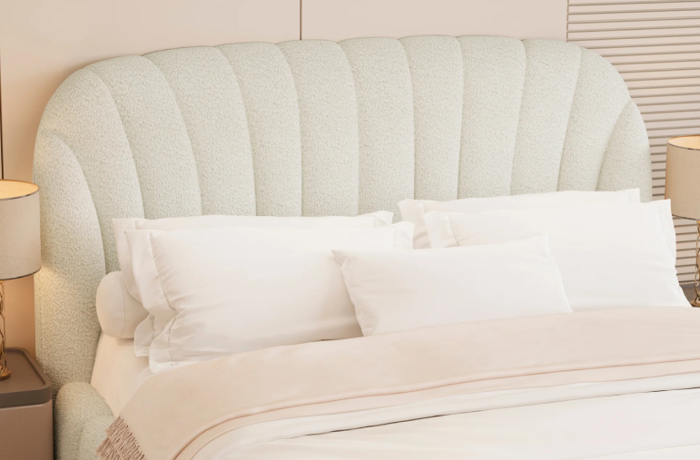 Aurora Curved White Boucle Ottoman Storage Bed
